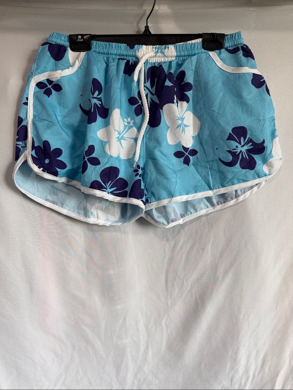 Light Blue Floral Athletic Shorts with Drawstring